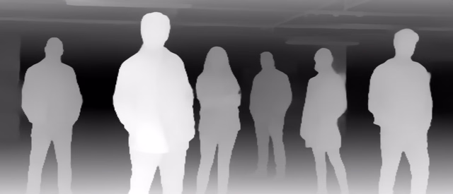 Depth Anything V2 Small depth map of Parking garage lineup