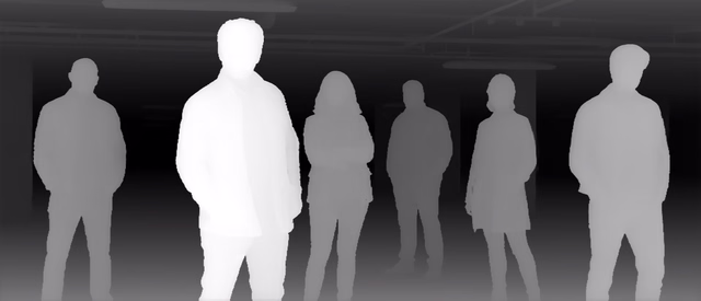 Depth Anything V3 Mono Large depth map of Parking garage lineup