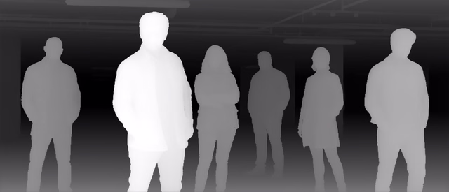 Depth Anything V3 Mono Large depth map of Parking garage lineup