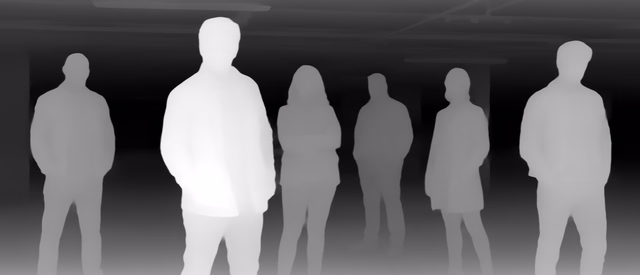 Depth Anything V1 Large depth map of Parking garage lineup