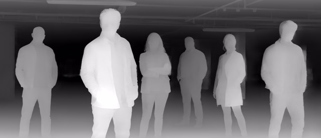 Depth Anything V2 Metric Indoor Large depth map of Parking garage lineup