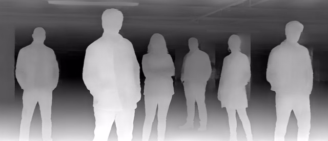 Depth Anything V2 Metric Outdoor Large depth map of Parking garage lineup