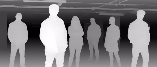 Depth Anything 3 Large 1.1 depth map of Parking garage lineup