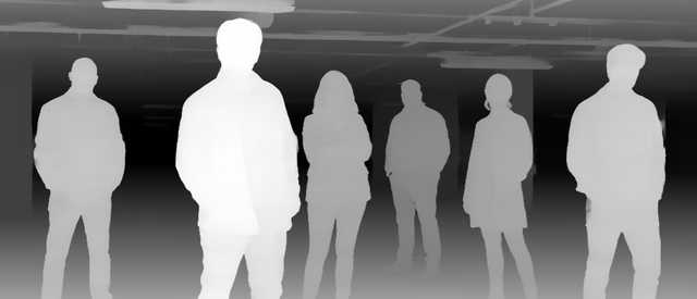 Depth Anything 3 Large depth map of Parking garage lineup