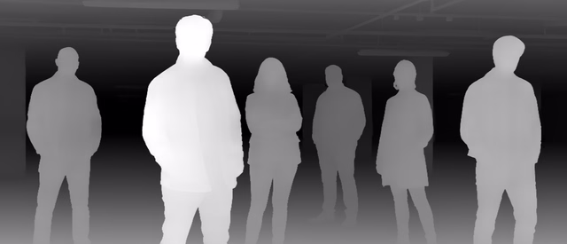 Depth Anything 3 Metric Large depth map of Parking garage lineup