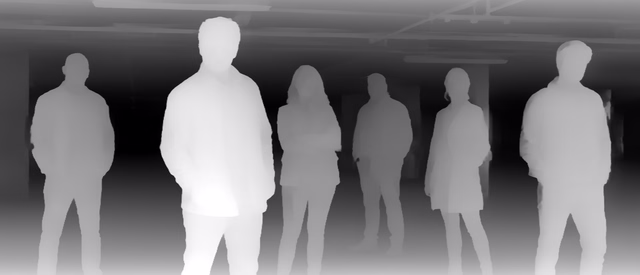 Distill Any Depth Small depth map of Parking garage lineup