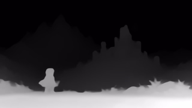 Depth Anything V1 Small depth map of Pixel art castle