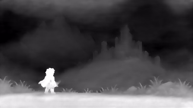 Depth Anything 3 Small depth map of Pixel art castle