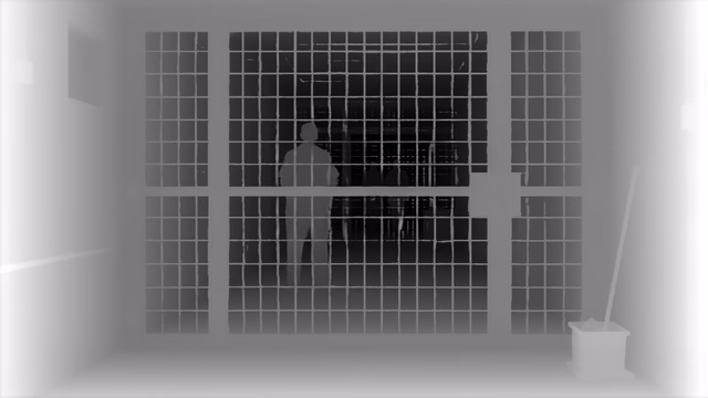 Depth Anything V3 Mono Large depth map of Prison mesh gates