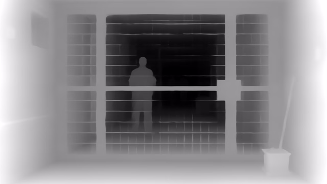 Depth Anything V1 Large depth map of Prison mesh gates