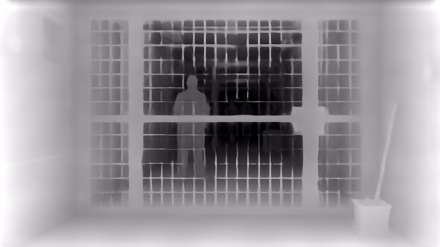 Depth Anything V1 ZoeDepth KITTI depth map of Prison mesh gates
