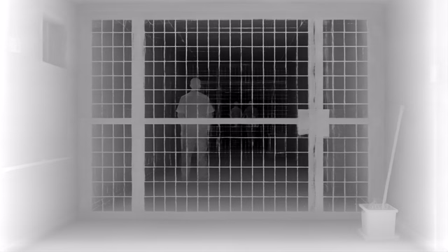 Depth Anything V2 Metric Indoor Large depth map of Prison mesh gates
