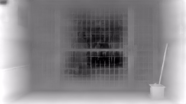 Depth Anything V2 Metric Outdoor Base depth map of Prison mesh gates