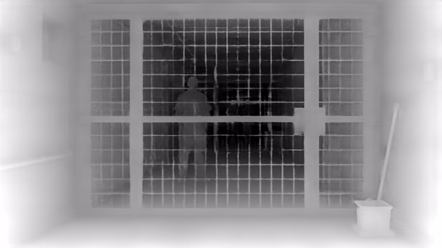 Depth Anything V2 Metric Outdoor Large depth map of Prison mesh gates