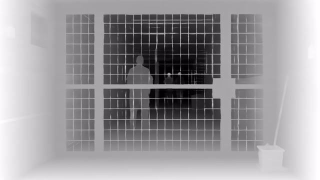 Depth Anything 3 Large depth map of Prison mesh gates