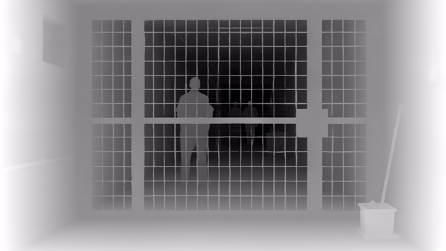 Depth Anything 3 Metric Large depth map of Prison mesh gates