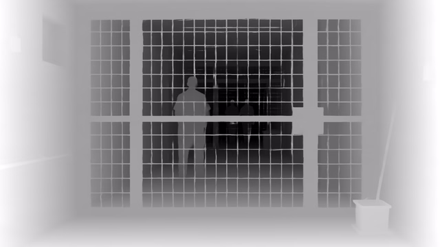 Depth Anything 3 Nested Giant-Large 1.1 depth map of Prison mesh gates