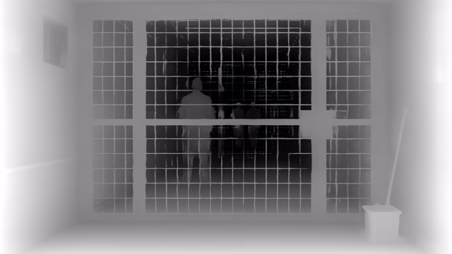 Distill Any Depth Small depth map of Prison mesh gates