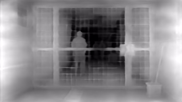 DPT DINOv2-Base NYU depth map of Prison mesh gates