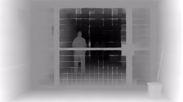 UniDepth v2 ViT-S depth map of Prison mesh gates