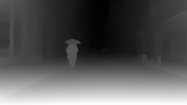 Depth Anything V1 Base depth map of Rainy night street