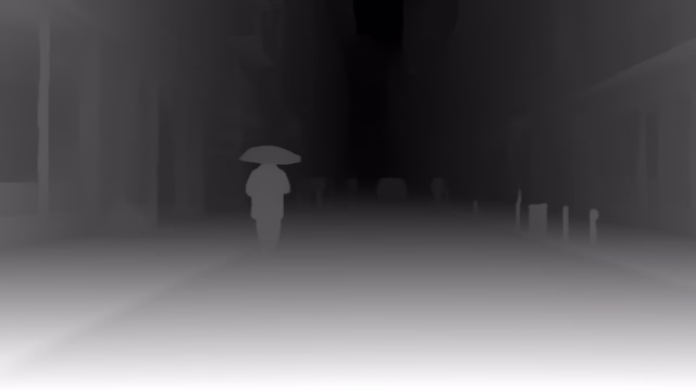 Depth Anything V2 Base depth map of Rainy night street