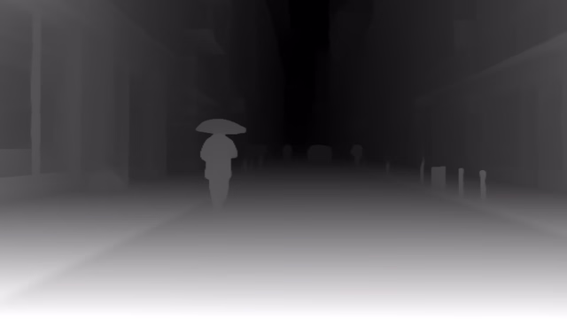Depth Anything V2 Large depth map of Rainy night street