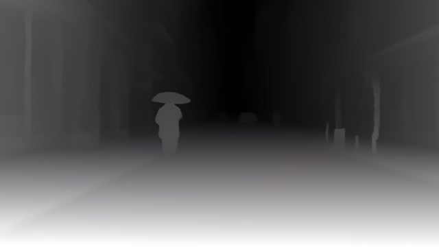 Depth Anything V2 Small depth map of Rainy night street