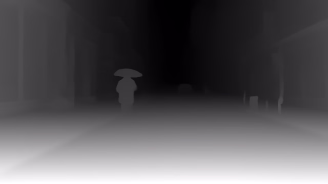 Depth Anything V2 Small depth map of Rainy night street