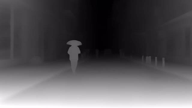 Depth Anything V1 Large depth map of Rainy night street