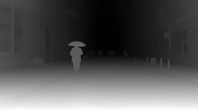 Depth Anything 3 Large depth map of Rainy night street