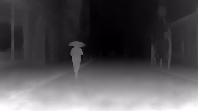 Depth Anything 3 Small depth map of Rainy night street