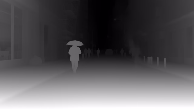 Depth Pro depth map of Rainy night street