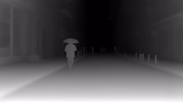 Distill Any Depth Large depth map of Rainy night street