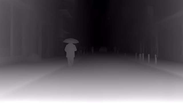 Distill Any Depth Small depth map of Rainy night street