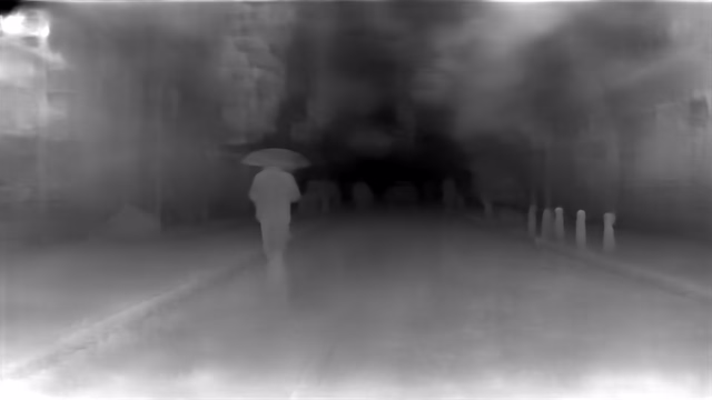 DPT DINOv2-Base KITTI depth map of Rainy night street