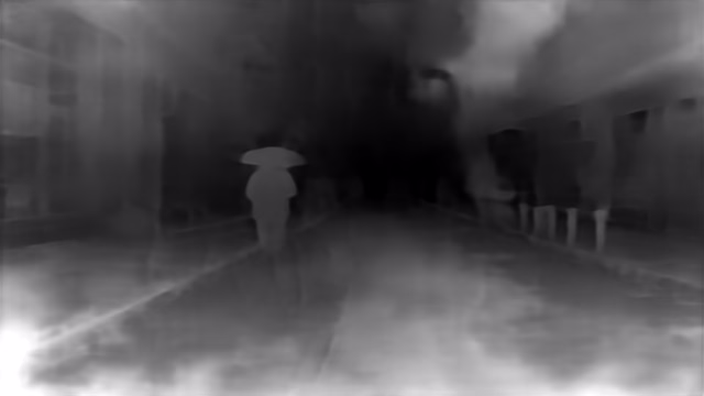 DPT DINOv2-Base NYU depth map of Rainy night street