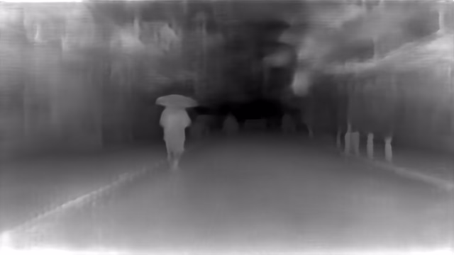 DPT DINOv2-Small KITTI depth map of Rainy night street