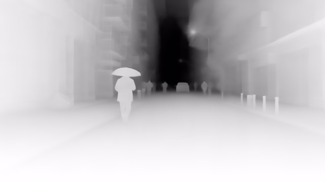 Lotus-D v1.1 depth map of Rainy night street