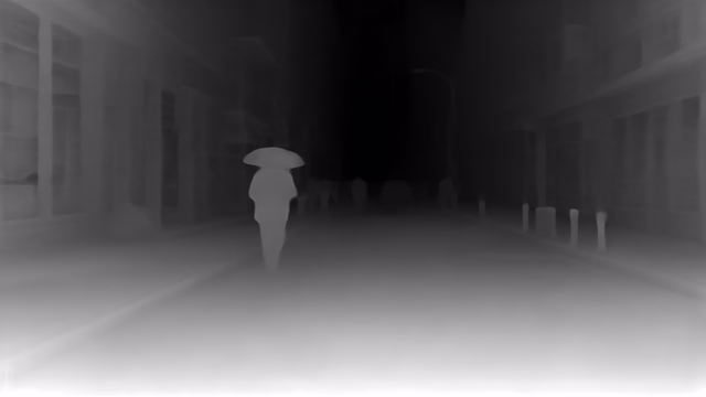 Metric3D v2 ViT-Small depth map of Rainy night street