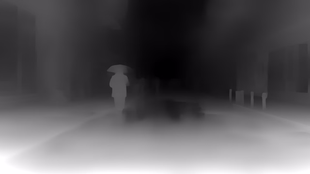 MiDaS 3.0 DPT-Large 384 depth map of Rainy night street