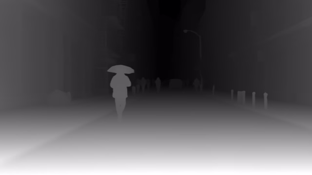 MoGe-2 ViT-L depth map of Rainy night street