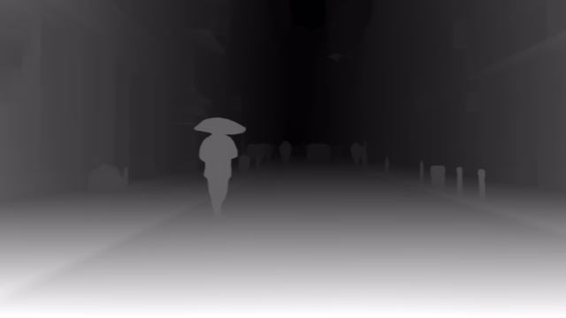 MoGe ViT-L depth map of Rainy night street