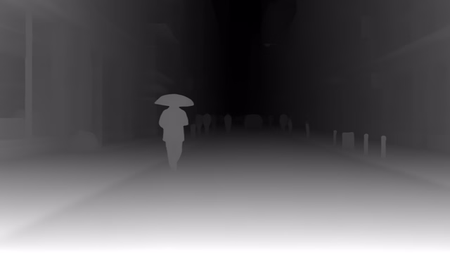UniDepth v2 ViT-L depth map of Rainy night street