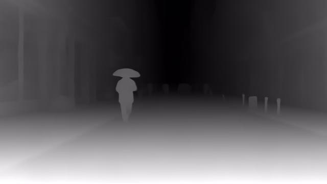 UniDepth v2 ViT-S depth map of Rainy night street
