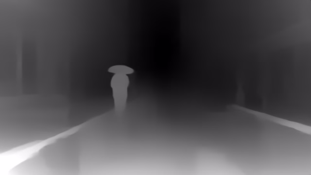 MiDaS DPT-Hybrid depth map of Rainy night street