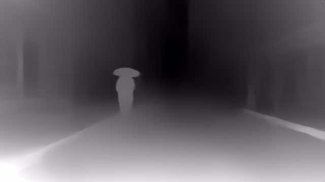 MiDaS DPT-Hybrid depth map of Rainy night street