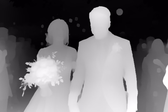 Depth Anything V2 Base depth map of Wedding, soap bubbles