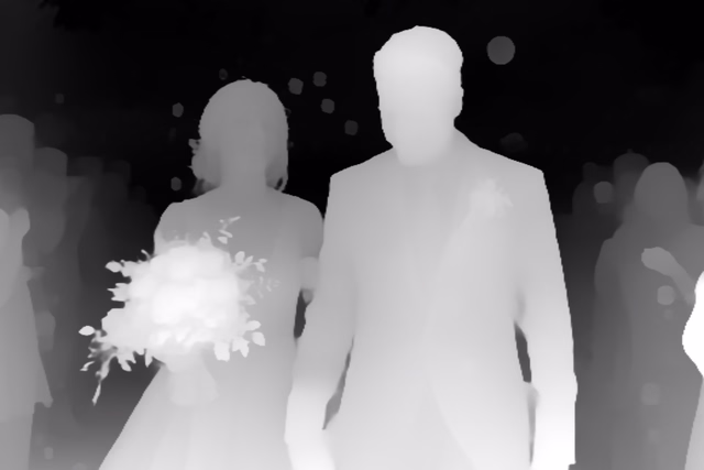 Depth Anything V2 Base depth map of Wedding, soap bubbles