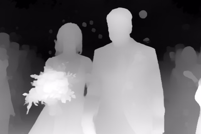 Depth Anything V2 Small depth map of Wedding, soap bubbles